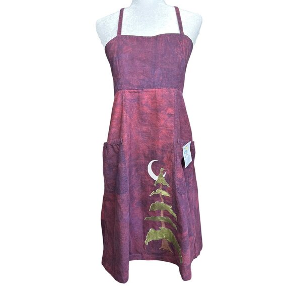 Handmade Hemp Organic Cotton Dress Knee LengthEmbroidered Boho Lagenlook Woodsy